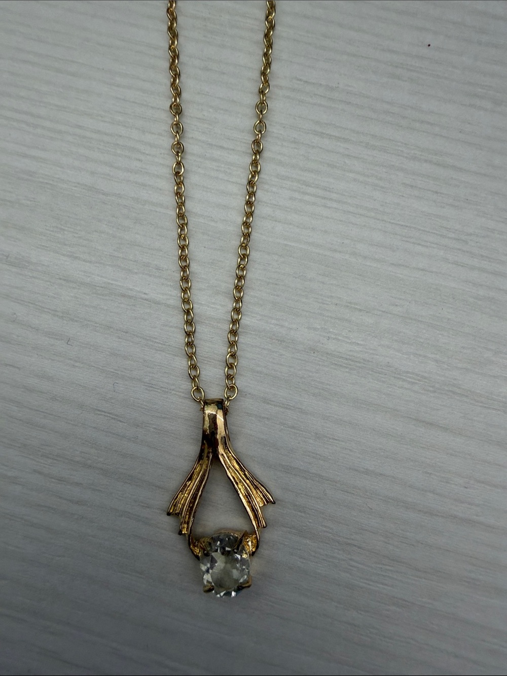 Gold-Tone Pendant Necklace with Clear Crystal